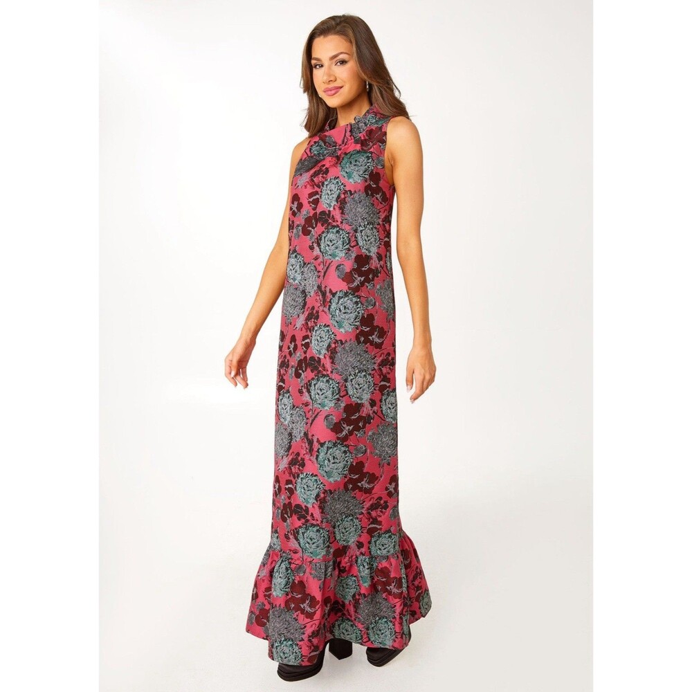 Abbey Glass Women’s Size Large Camille Gown Hot Pink Vintage Dahlia Jacquard